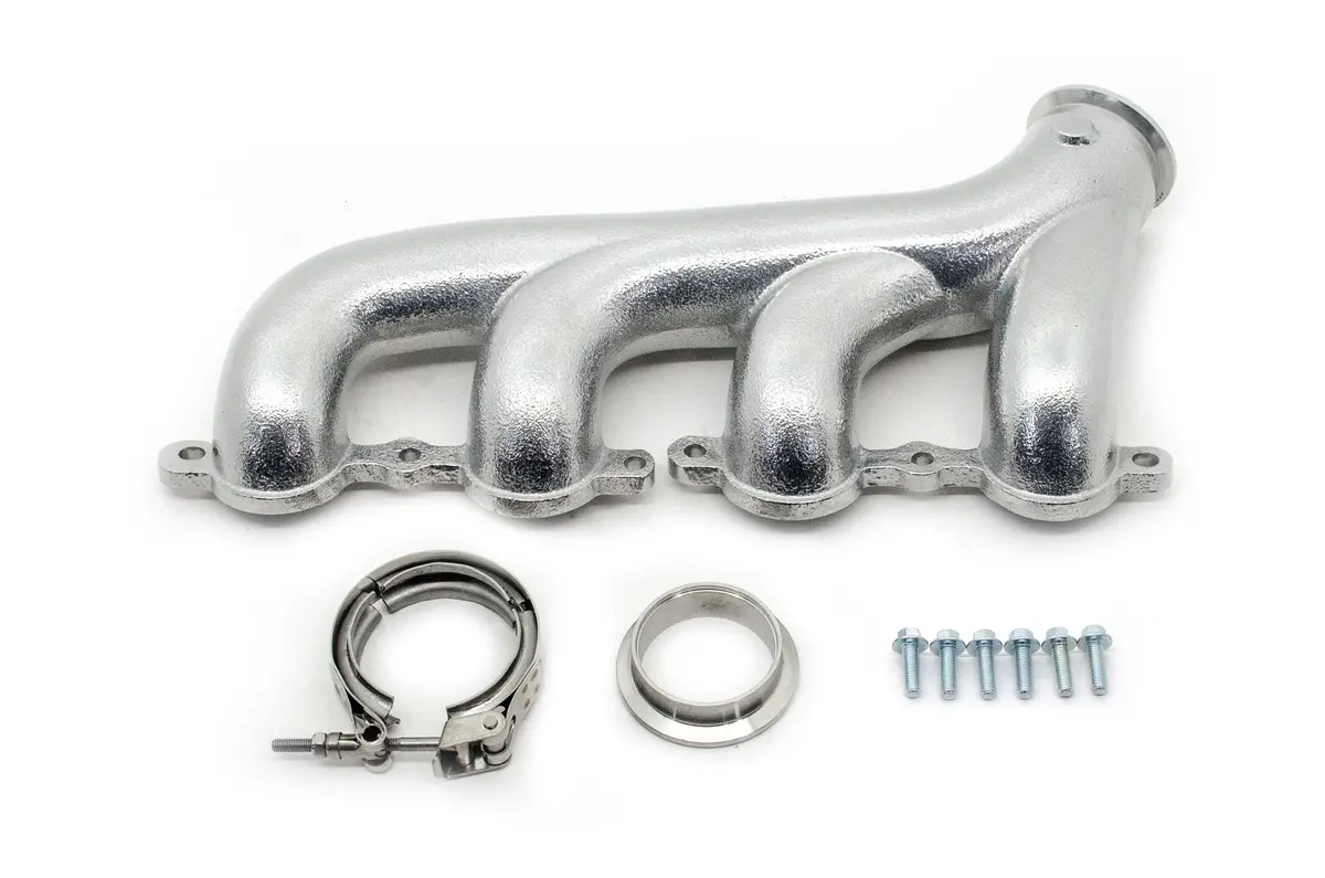 Cast Iron Exhaust Manifold – Passenger Side – V-Band Clamp – 2002–2012 Chevy Ls – Ceramic Silver 1