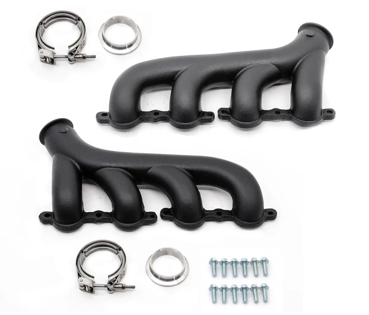 Cast Iron Exhaust Manifolds V Band Driver Passenger 02-12 Chevy Ls Based Kit - Black 1