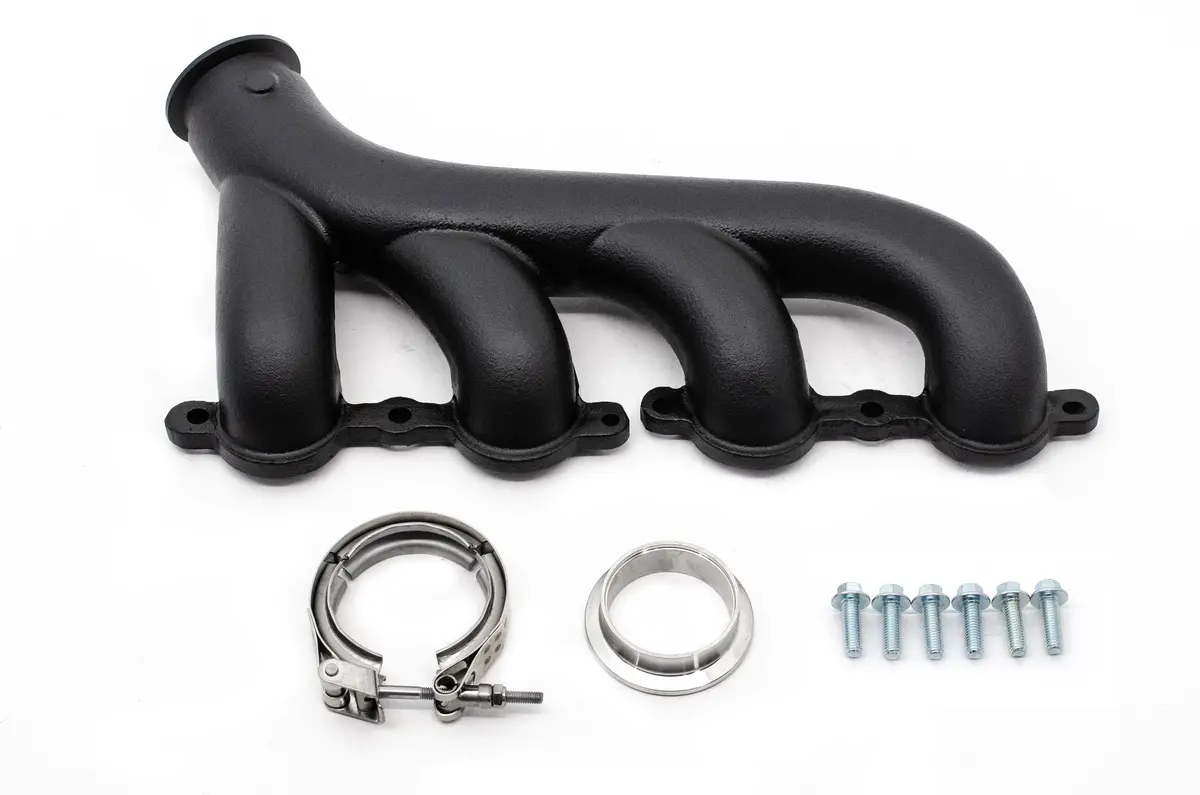 Cast Iron Exhaust Manifolds - Driver Side V-Band Clamp | 2002–2012 Chevy Ls-Based Engines | Ceramic Black Finish 1