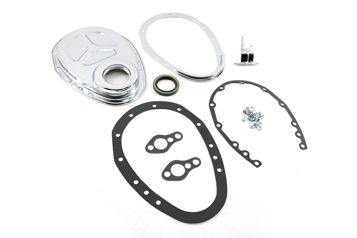 Steel Timing Chain Cover Chevy Small Block 2-Piece 283–350 Set – Chrome 1