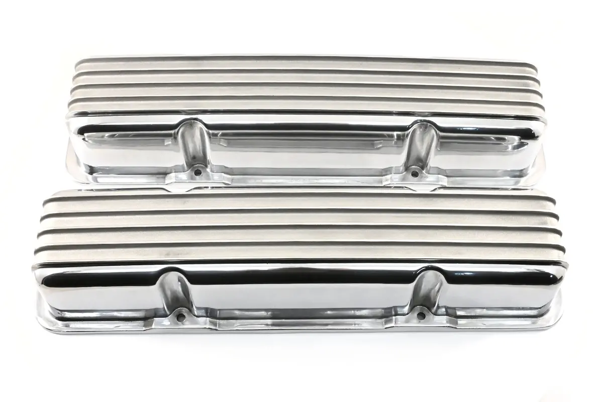 Aluminum Tall Valve Covers Fits 1958–86 Chevy Small Block 283 / 305 / 327 / 350 / 383 / 400 – Full Finned – No Holes – Polished Finish 1
