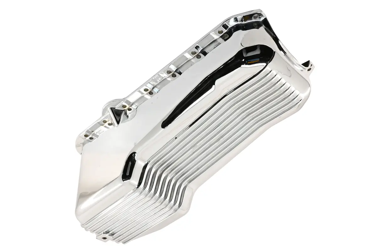 Aluminum Oil Pan – Fits 1980–1985 Chevy Sb 283–350 – Stock 4‑Quart – Retro Finned – Chrome 1