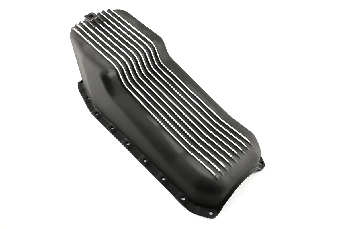 Aluminum Oil Pan – Fits 1980–1985 Chevy Sb 283–350 – Stock 4‑Quart – Retro Finned – Black 1