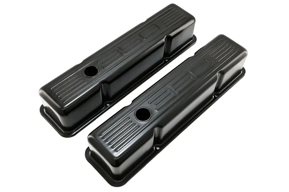 Tall Steel Valve Covers – Fits 1958–1986 Chevy Small Block 283‑305‑327‑350 (Stamped “350” Logo, 1 Hole Each) – Black Finish 1