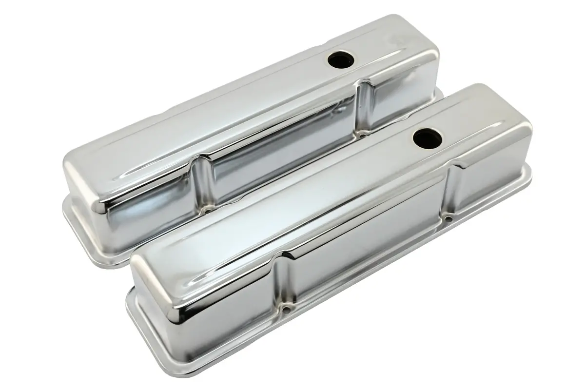 Steel Tall Valve Covers – Fits 1958–86 Chevy Small Block 283-400 – 1 Hole – Chrome 1