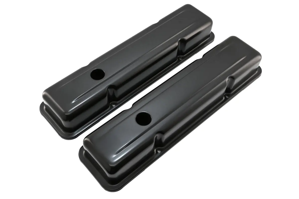 Steel Short Valve Covers – Fits 1958–86 Chevy Sb 283-305-327-350-400 – Smooth – Black 1