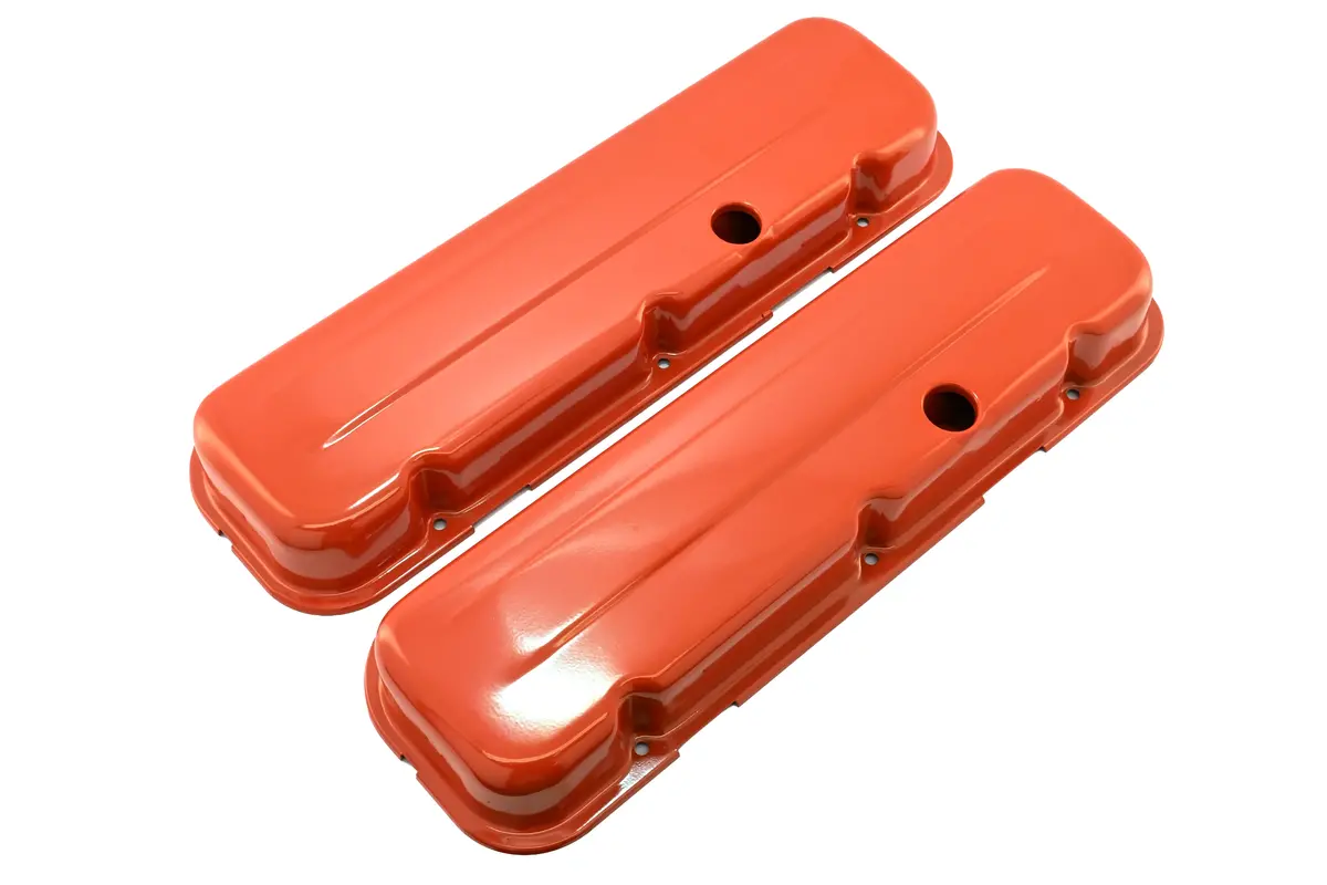 Steel Short Valve Covers – Fits 1965–95 Chevy Bb 396-427-454-502 – 1 Hole – Orange 1