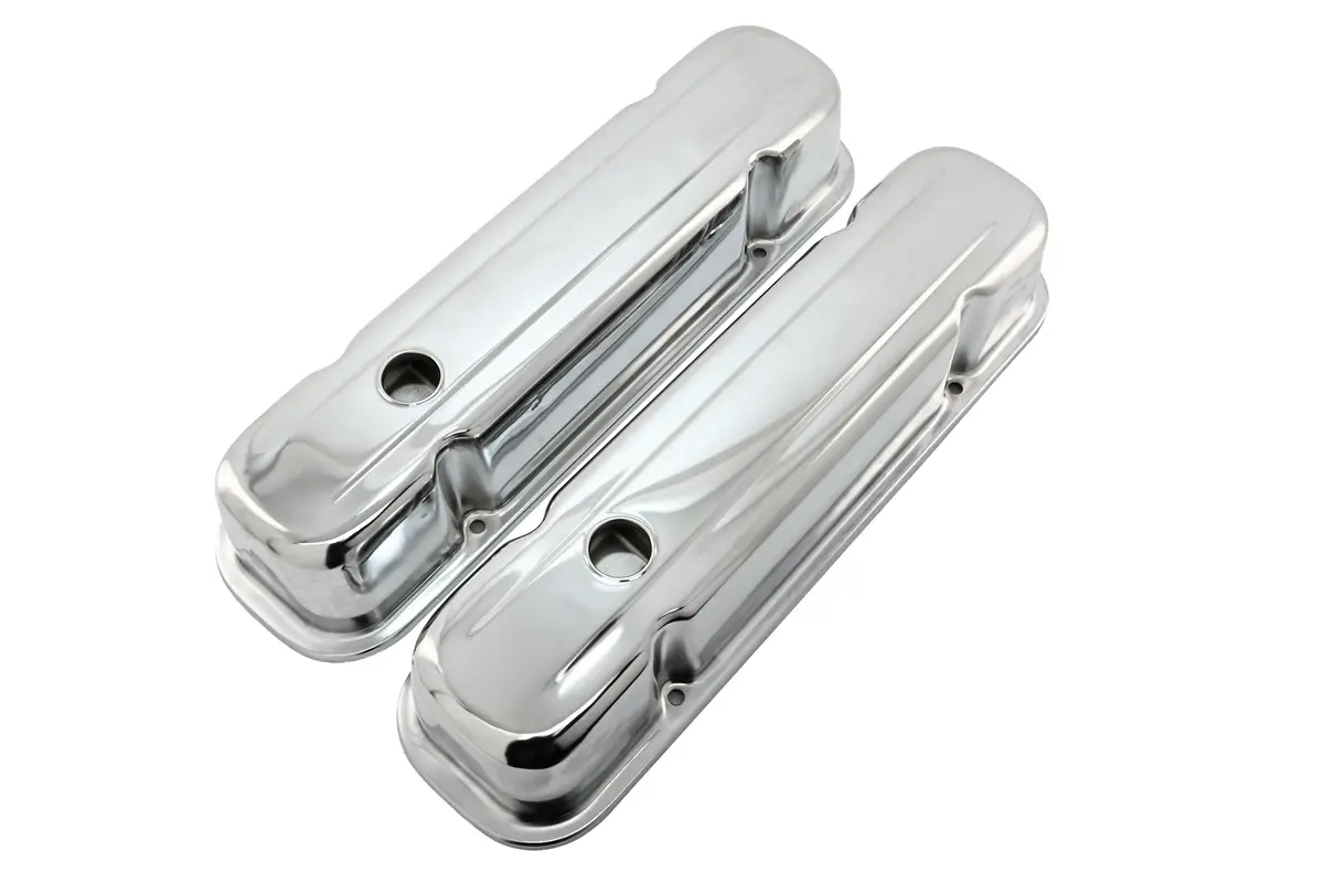 Steel Tall Valve Covers Fits 1959–1979 Pontiac V8 301‑455 – 1 Hole – Chrome 1