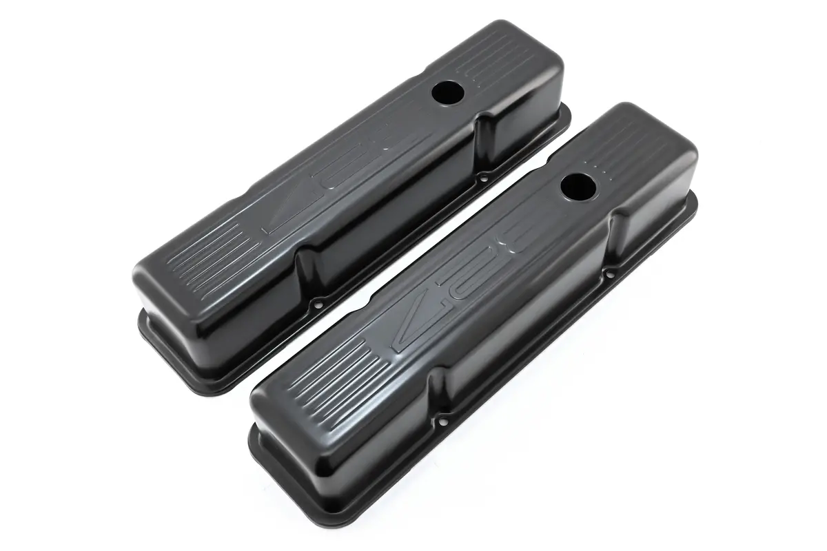 1958-86 Chevy Small Block 327 Tall Steel Valve Covers - Edp Black W- 327 Logo 1