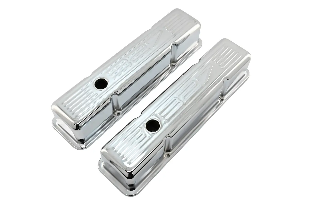 1958-86 Chevy Small Block 327 Tall Steel Valve Covers - Chrome W- 327 Logo 1
