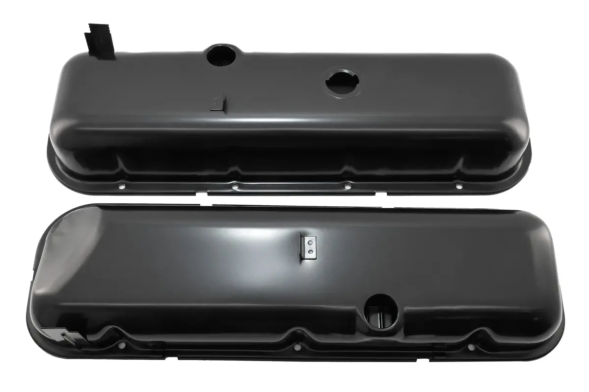 Steel Oem‑Style Tall Valve Covers Fits 1965–1972 Chevy Bb 396‑427‑454 – Recessed Corner – 1–2 Holes – Black 1