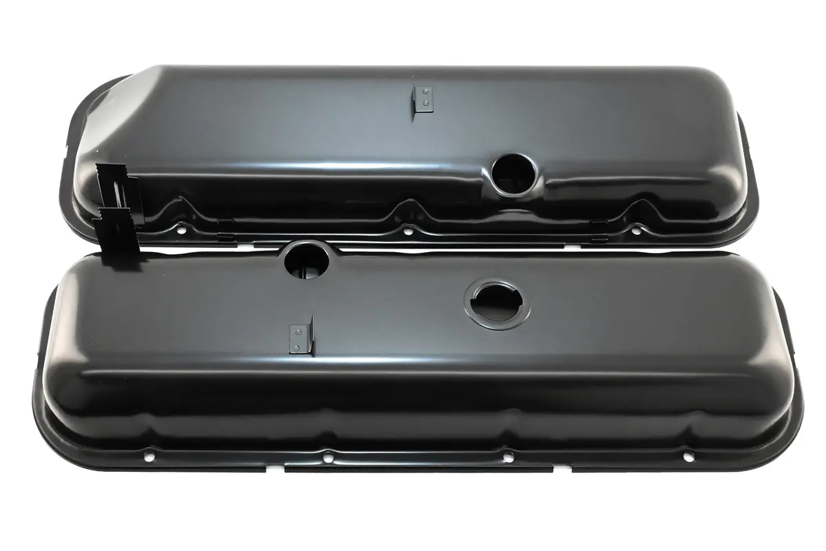 Steel Oem‑Style Short Valve Covers Fits 1965–1972 Chevy Bb 396‑427‑454 – Recessed Corner – 1–2 Holes – Black 1