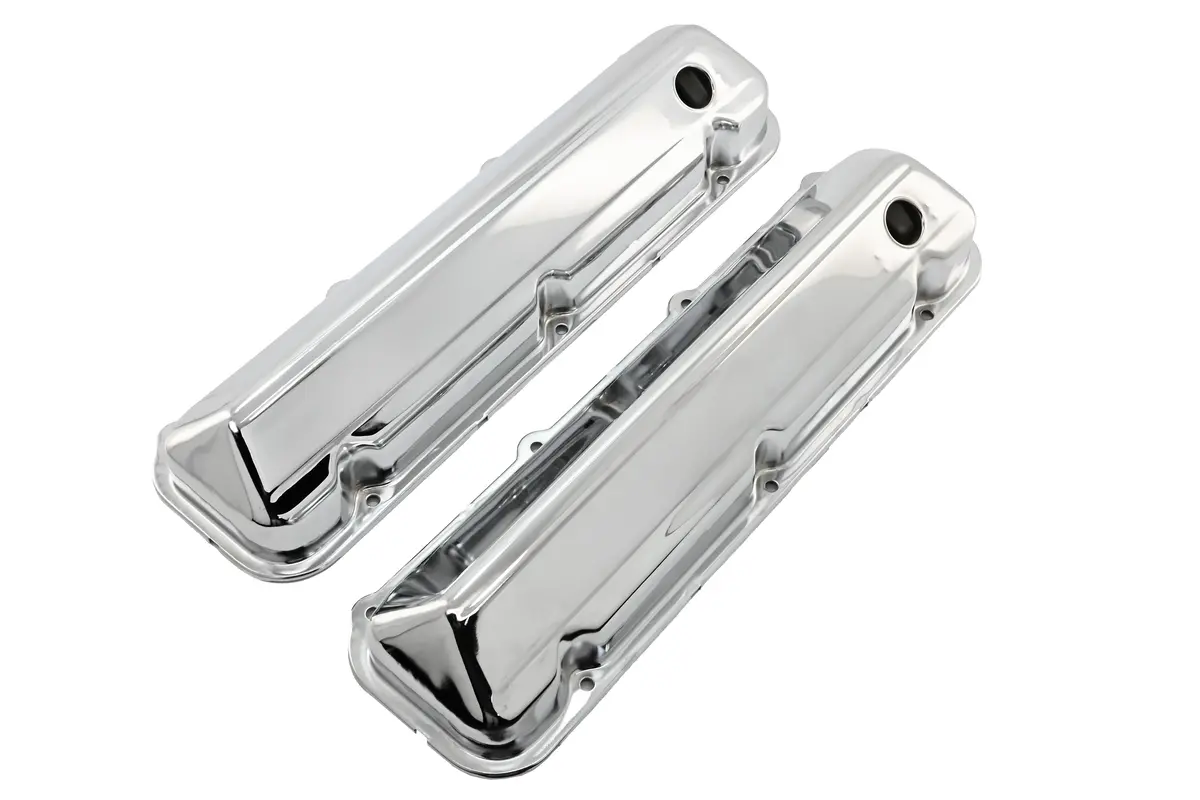 Steel Valve Covers Fits 1968–1997 Ford 429-460 Big Block Engines – Smooth – 1 Hole – Chrome 1