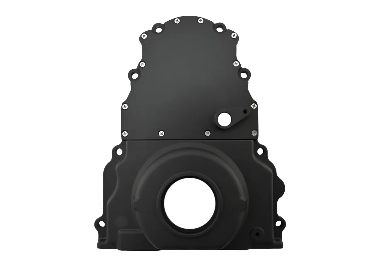 Aluminum Chevy Ls Two Piece Timing Chain Cover W Cam Sensor Hole - Black 1