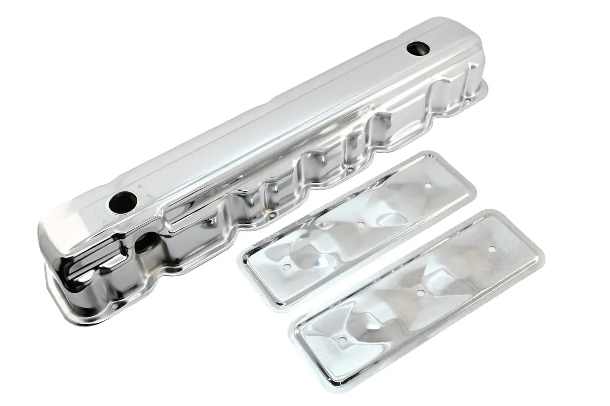 Steel Valve Cover & Side Plates Kit Fits 1962-74 Chevy 194-230-250 Inline 6 Engines – Chrome Finish – 2-Hole Design 1