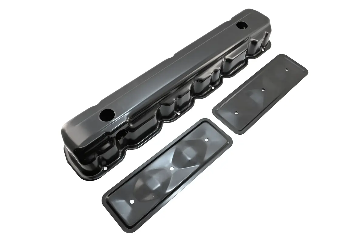 Steel Valve Cover & Side Plates Kit Fits 1962-74 Chevy 194-230-250 Inline 6 Engines – Black Finish – 2-Hole Design 1