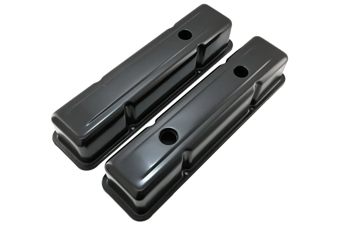 Steel 1958-86 Chevy Sb 283-400 1 Hole - 2 Hole Screw In Tall Valve Covers - Baffled-Black 1