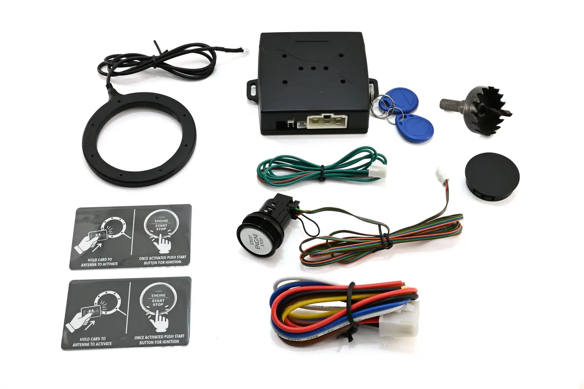 Universal Rfid 12V Ignition Switch Engine Start Push Button System Anti Theft Kit – Silver Push-Start Button With Black Trim 1