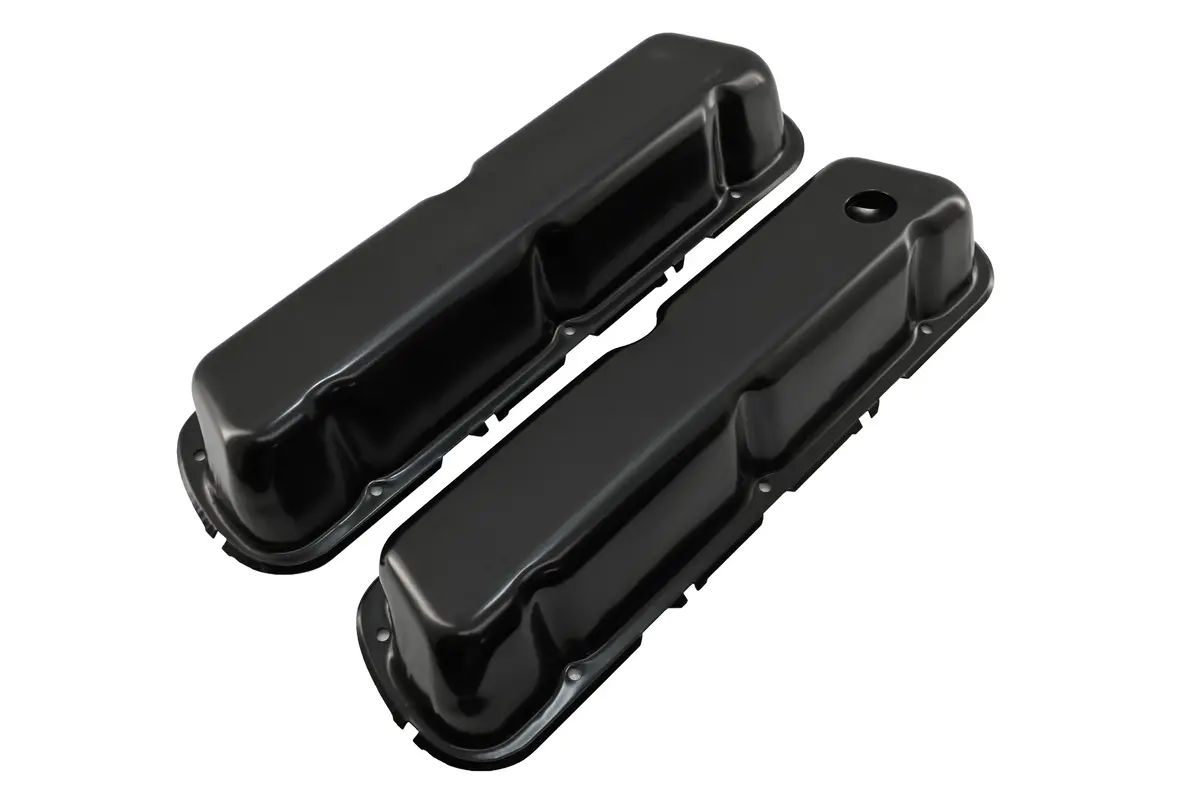 Steel Valve Covers Fits 1986–95 Ford 302 5.0L Fox‑Body Mustang – Smooth – 1 Hole & 1 No‑Hole – Black 1