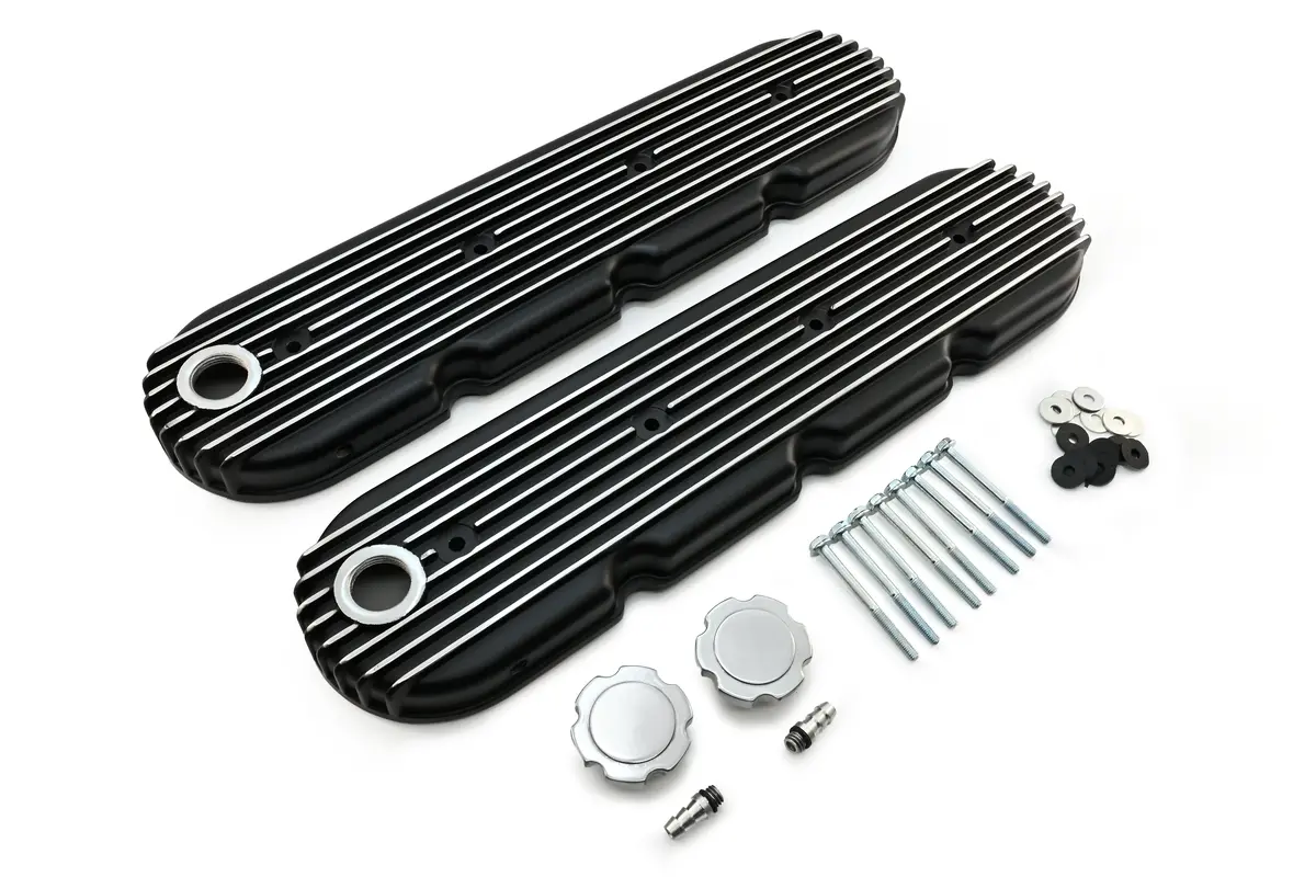 Aluminum Chevy Gm Ls Engines Retro Finned Valve Covers – Black 1