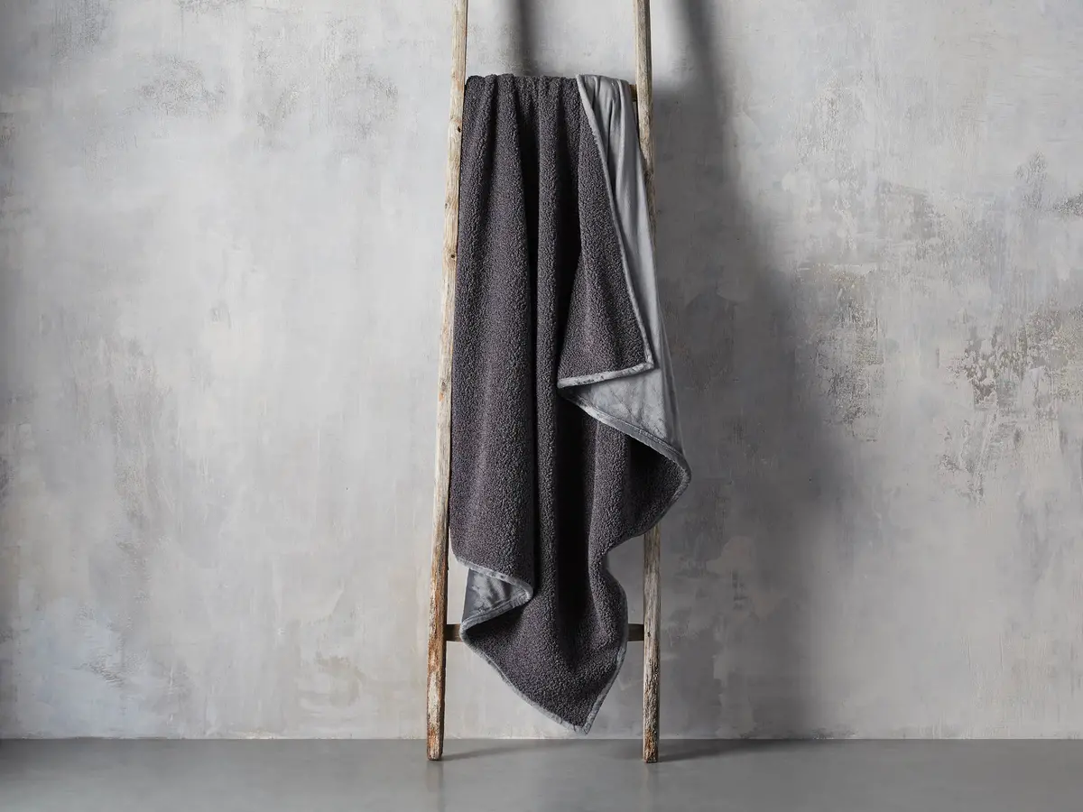 Faux Fur Sherpa Throw In Charcoal 1
