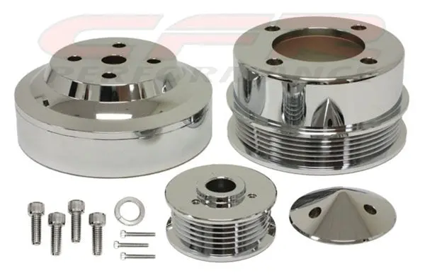 1979-93 Ford Mustang 5.0 Billet Aluminum Serpentine Pulley Set - Chrome 1