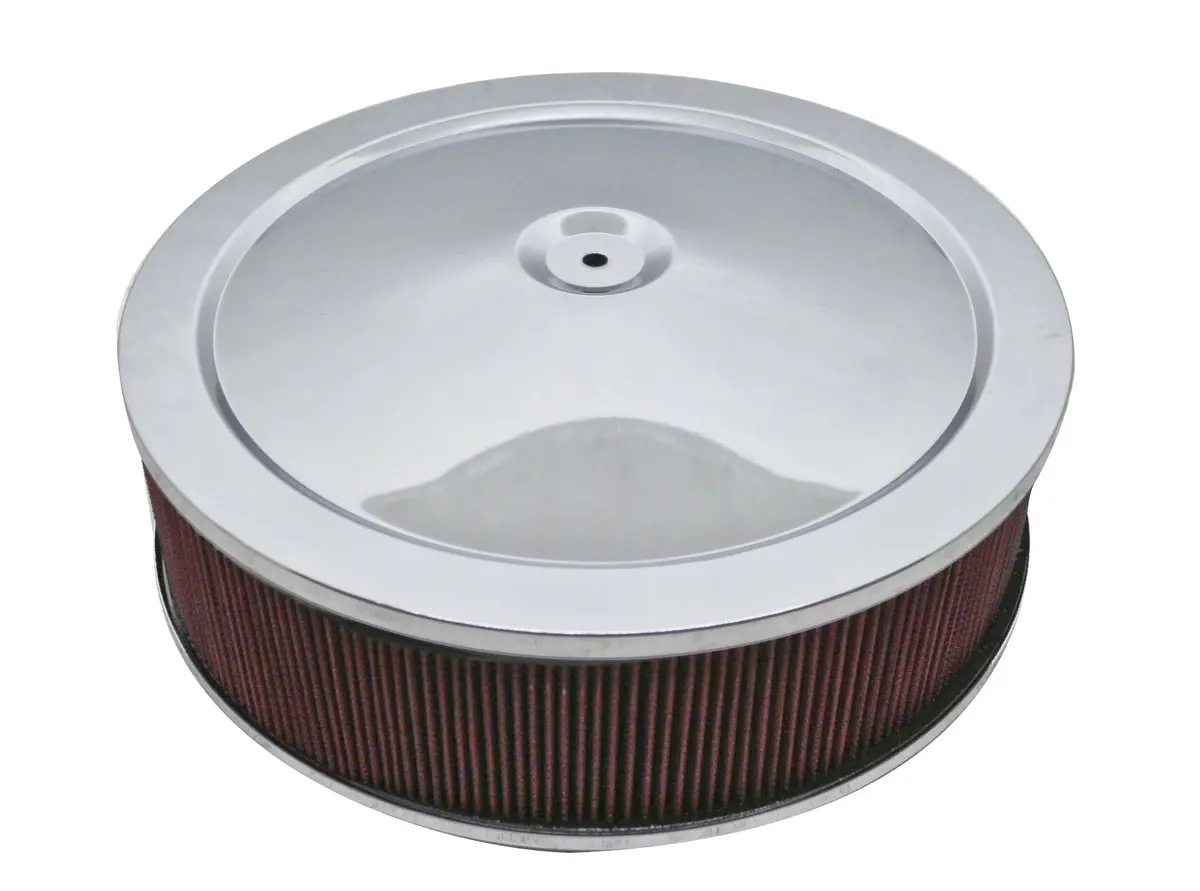 Steel 12" Air Cleaner Set Washable Filter Flat Base - Chrome 1