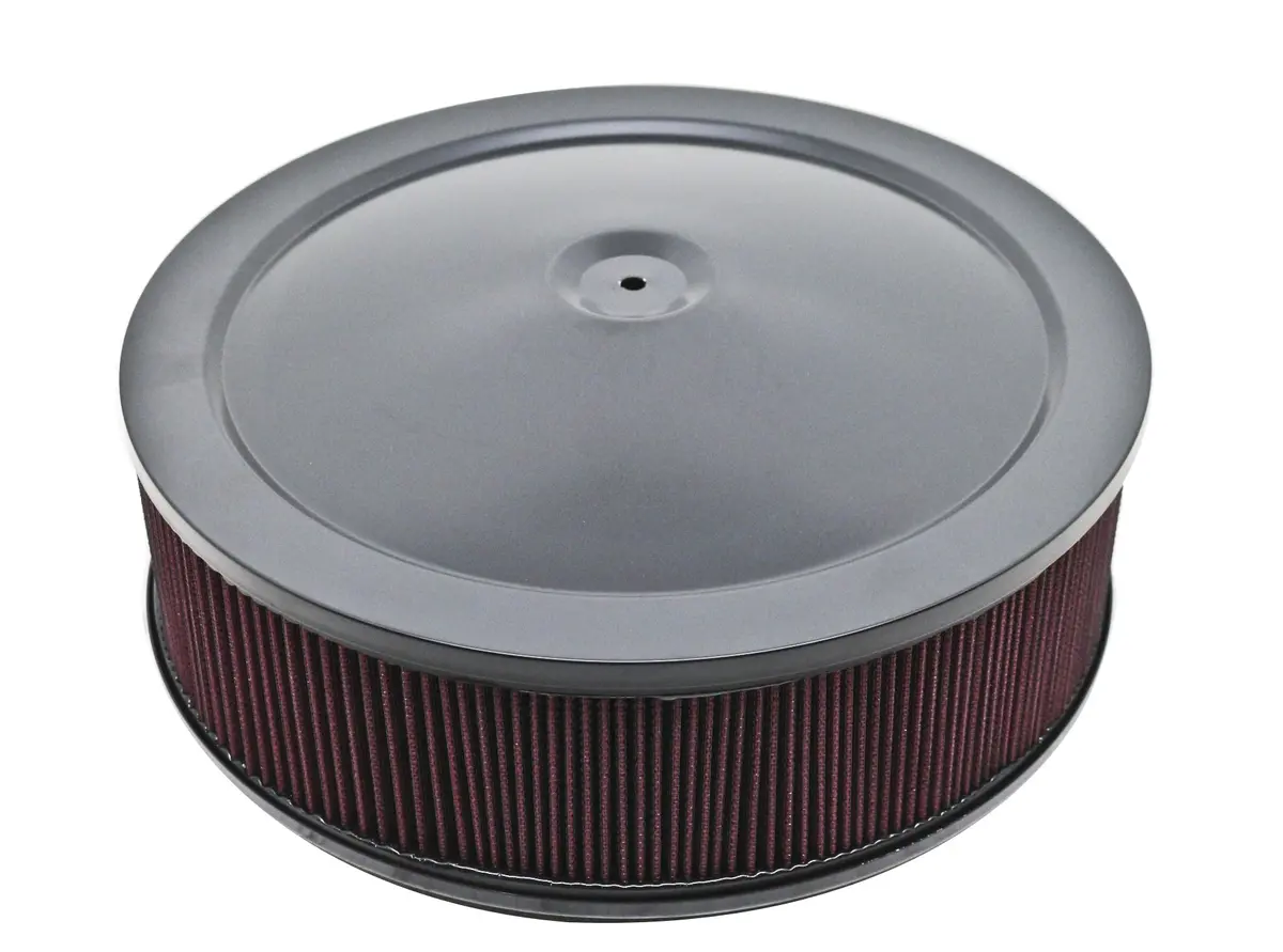 Steel 12" Air Cleaner Set Washable Filter Flat Base - Black 1