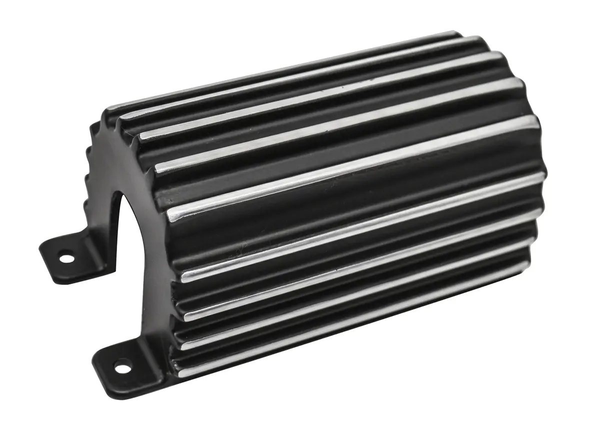 Aluminum Finned Canister Round Ignition Coil Cover - Black 1
