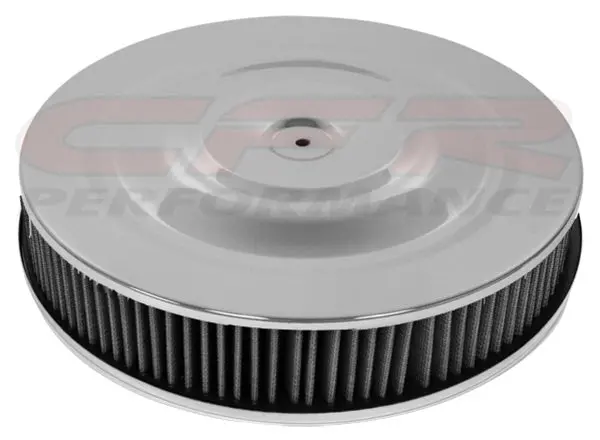 Chevy-Ford-Mopar 14" Chrome Steel Air Cleaner Set W- Washable Filter - Flat Base 1