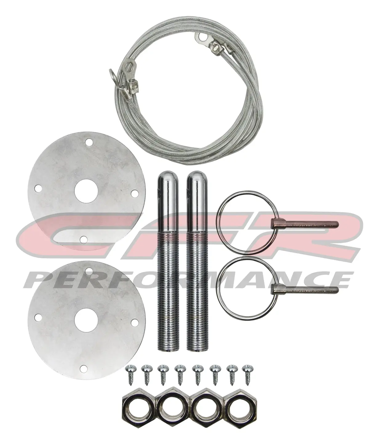 Hood Pin Kit 3-16" Flip Over Style W-Lanyards Chevy Ford Mopar - Chrome 1