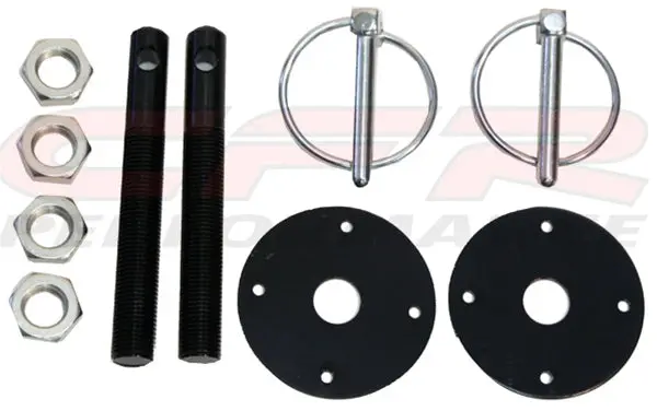 Chevy-Ford-Mopar Aluminum Hood Pin Kit Flip-Over Style - Black 1