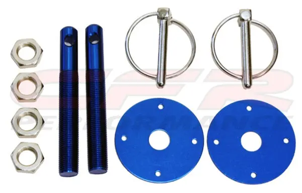 Chevy-Ford-Mopar Aluminum Hood Pin Kit Flip-Over Style - Blue 1