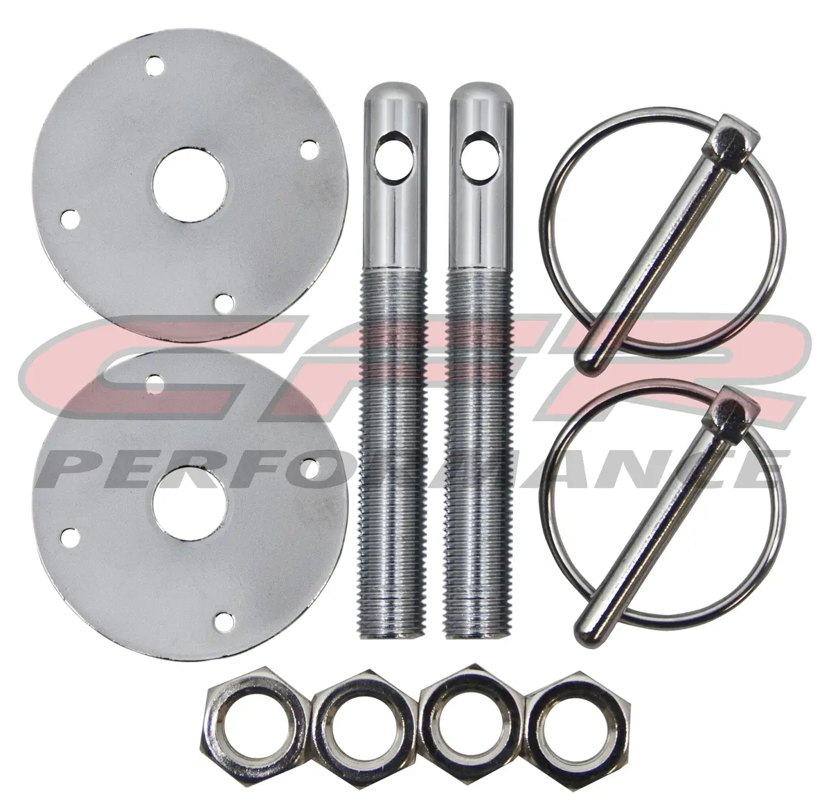 Chevy-Ford-Mopar Aluminum Hood Pin Kit Flip-Over Style - Chrome 1