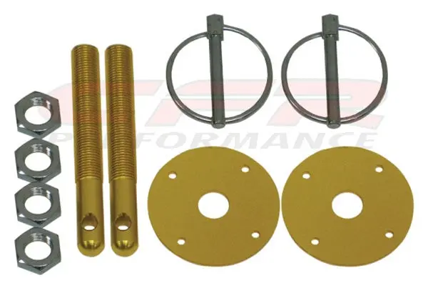 Chevy-Ford-Mopar Aluminum Hood Pin Kit Flip-Over Style - Gold 1
