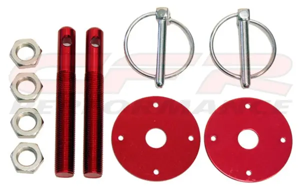 Chevy-Ford-Mopar Aluminum Hood Pin Kit Flip-Over Style - Red 1