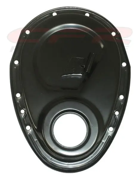 1955-95 Chevy Small Block 283-305-327-350-400 Steel Timing Chain Cover W- Timing Tab - Black 1