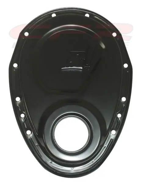 1955-95 Chevy Small Block 283-305-327-350-400 Steel Timing Chain Cover W- Timing Tab - Black 1