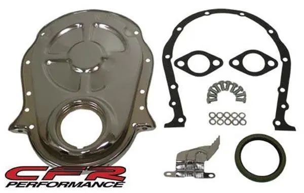 Chrome Steel Timing Chain Cover Set With Timing Tab – Chevy Big Block 396–454 (1966–1990) 1