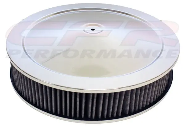 Steel Air Cleaner Kit 14"X3" Washable Red Cotton Filter Off-Set Base - Chrome 1