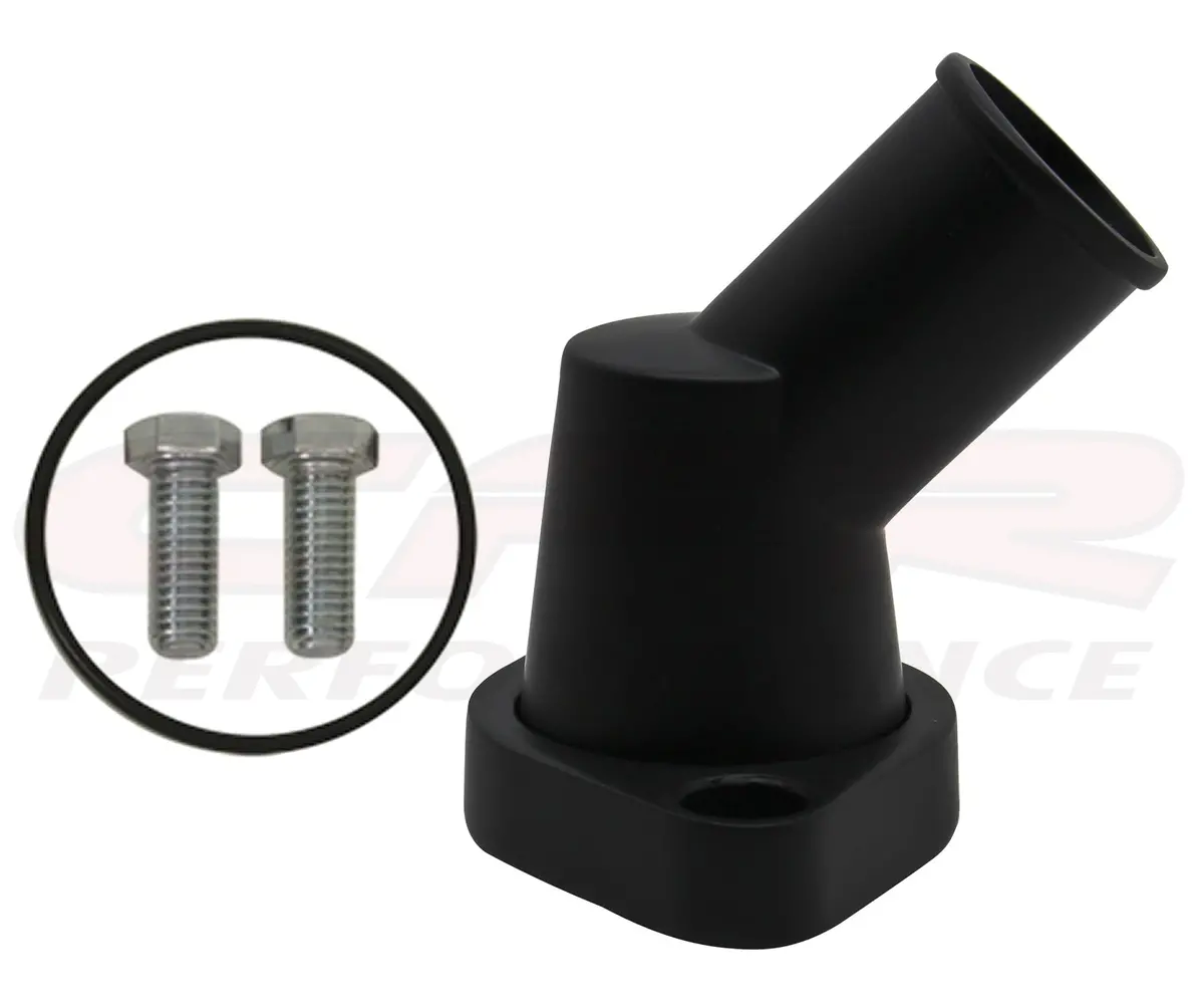 Chevy Small Block-Big Block Aluminum 45 Degree Swivel Water Neck - Black 1