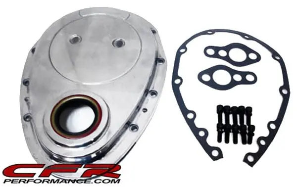1955-95 Chevy Small Block 283-305-327-350-400 Aluminum Timing Chain Cover Set - Polished 1