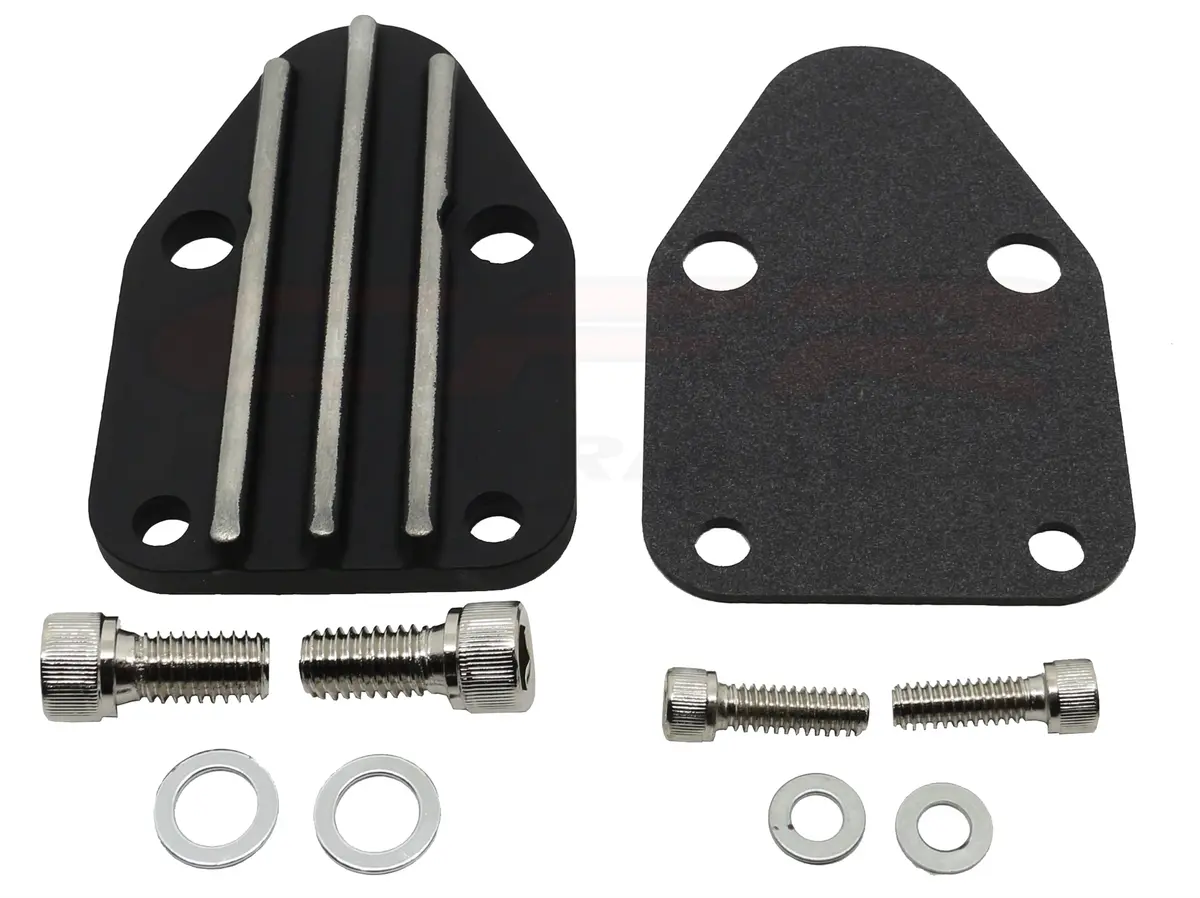 Chevy Small Block Zinc Alloy Fuel Pump Block Off Plate - Black 1