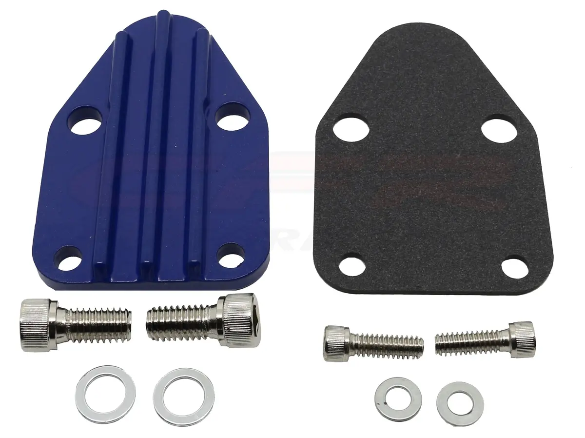 Chevy Small Block Zinc Alloy Fuel Pump Block Off Plate - Blue 1