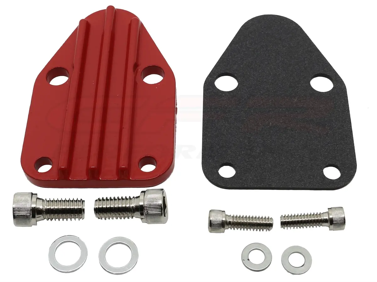Chevy Small Block Zinc Alloy Fuel Pump Block Off Plate - Red 1