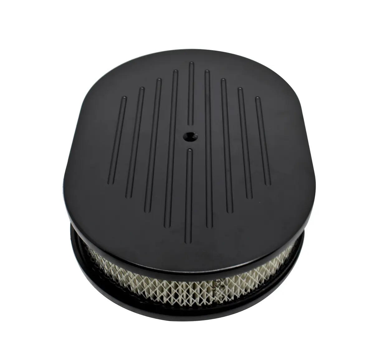 Chevy-Ford-Mopar 12" Oval Black Aluminum Air Cleaner - Ball Milled 1