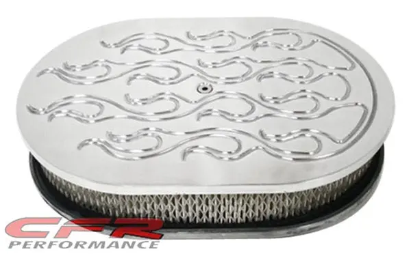 Chevy-Ford-Mopar 12" Oval Polished Aluminum Air Cleaner - Flamed 1