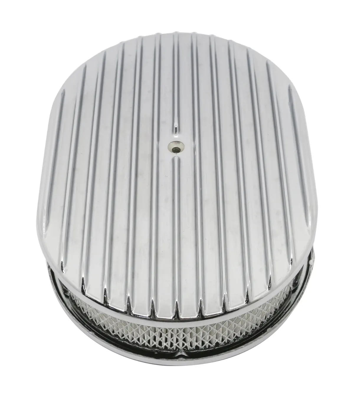 Aluminum 12" Oval Air Cleaner Paper Filter Full Finned – Chrome 1
