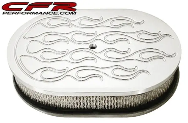 Chevy-Ford-Mopar 12" Oval Chrome Aluminum Air Cleaner - Flamed 1
