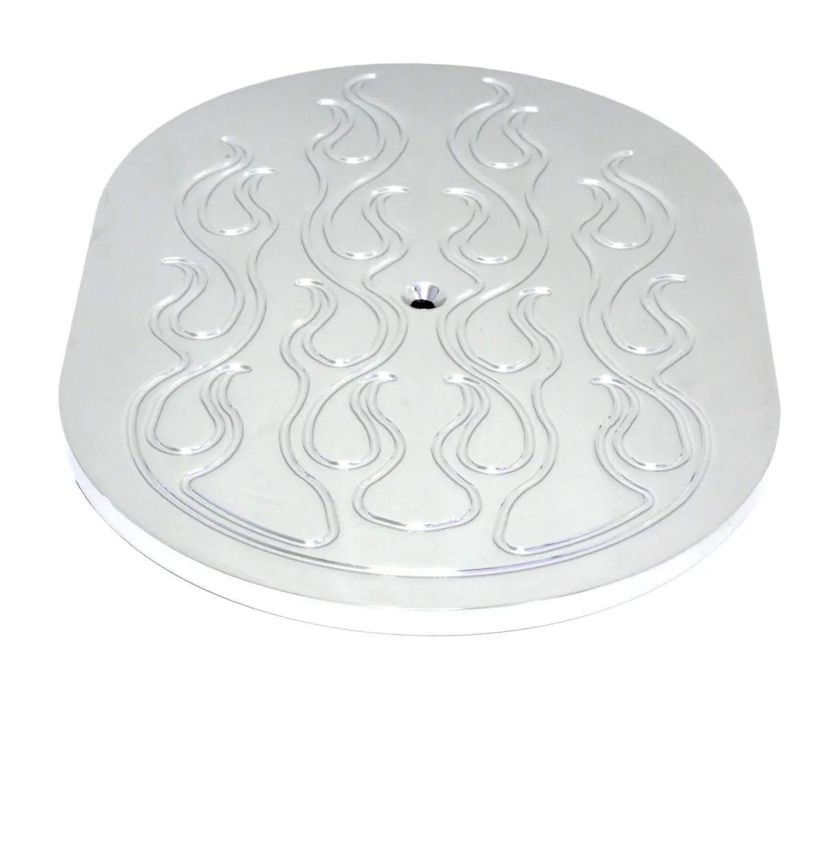Aluminum 12" Oval Air Cleaner Top Flamed - Chrome 1